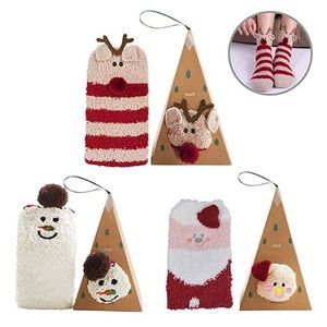 Holiday Santa Snowman Reindeer Fuzzy Sock Ornament Gift 1 Pair